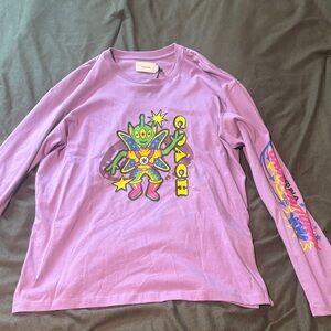 Coach Men Lavender Long Sleeve Tee with Fun Alien Design